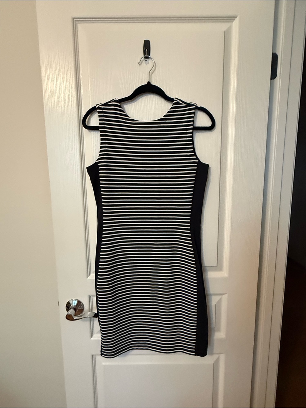 Athleta Black and White Striped Backless Sheath Dress